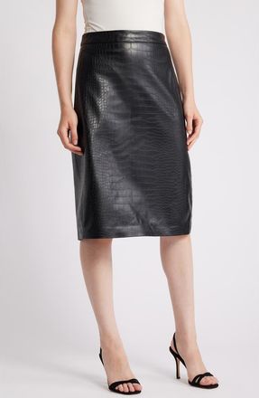 Kobi Halperin Croc Embossed Faux Lether Midi Skirt in Black at Nordstrom, Size 6