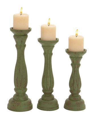 UMA Enterprises Inc. Set Of 3 Distressed Turned Pillar Candle Holders