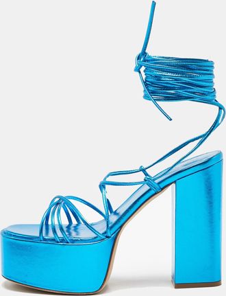 PARIS TEXAS Blue Leather Platform Lace Up Sandals