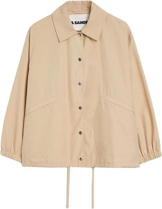 Jil Sander Logo-print Waterafstotend Jack met Capuchon - Dames - Zomerjassen - Beige - S - Katoen - Jassen