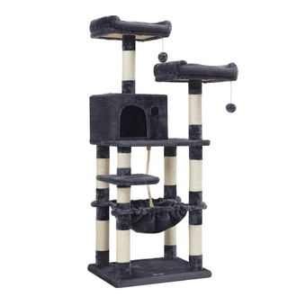FEANDREA &Aacute;rbol para gatos de 143 cm con postes rascadores tela de felpa gris