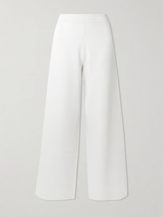 Max Mara Pantaloni A Gamba Larga In Maglia Fingere - Bianco