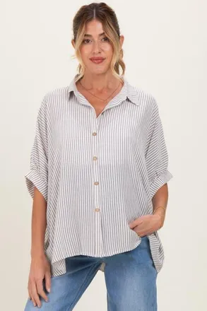 Pinkblush Striped Boxy Button Down Top in Brown at Nordstrom, Size Large/x-Large