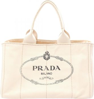 Prada White Canvas Handbag Tote Bag (Pre-Owned)