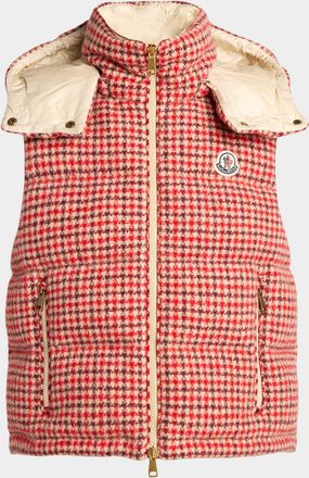 Moncler Niverolle Puffer Vest in Houndstooth Wool Blend