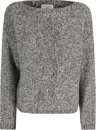 Ermanno Scervino Stijlvolle Gebreide Top - Dames - Ronde hals truien - Grijs - S - Truien & Vesten