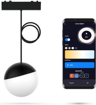 OEM L&aacute;mpara Colgante Led Wifi Zigbee Sphere Dy Negra De 6w Para Rieles Magn&eacute;ticos Slim Track 48vdc 3000-5000k Regulable