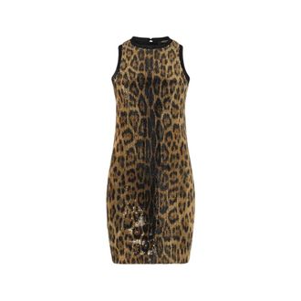 Roberto Cavalli Sequin Mini Dress with Animal Print - female - Roberto Cavalli - Party Dresses - Beige - S - Dresses
