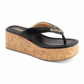 Andrea Womens Cork Platform Wedge Sandals In Black