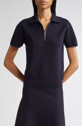Max Mara Teti Half Zip Polo in Navy at Nordstrom, Size Small