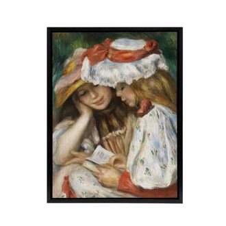 Artery8 Two Reading Renoir Vintage Black Framed Canvas Wall Art | Size: W24 x H32