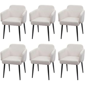 Hhg [nunca Usado] Lote De 6 Sillas De Comedor Hhg-073, Silla Tapizada Silla De Cocina Con Reposabrazos, Tela/textil Metal, Blanco-crema