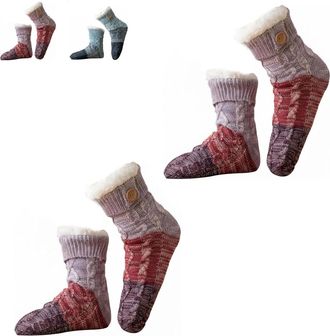 Generic Knitted Ultra-Thick Slipper Home Socks, Cozy Plush Loungewear Socks, Winter Non-slip Warm Plush Comfort for Indoor (2-purple)