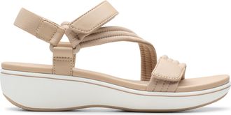 Clarks Womens Athleisure Wedge Sandal, Sand Textile, 8.5 Wide