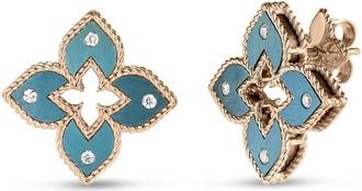 Roberto Coin Venetian Princess Diamond And Titanium Petite Flower Stud Earrings Green 18K Rose Gold 7773522AXERX