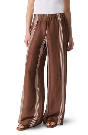 Rag & Bone Olivia Stripe Linen & Silk Pants in Brown Stripe at Nordstrom Rack, Size X-Large
