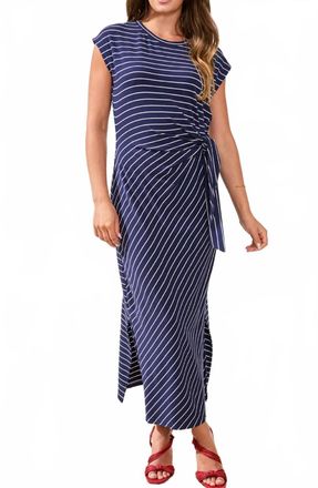 Tribal Cap Sleeve Striped Dress In Jet Blue