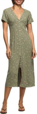 Lucky Brand Simone Floral Midi Dress in Olive Floral at Nordstrom, Size X-Small