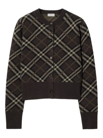 Burberry check-pattern cashmere cardigan - women - Wool/Cashmere - M - Brown
