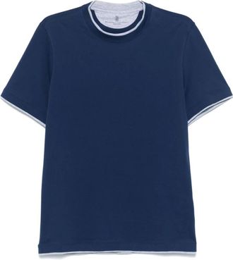 Brunello Cucinelli T-shirt met gelaagd effect- marineblauw - Heren - T-shirts - Blauw - 3XL - Katoen - Tops