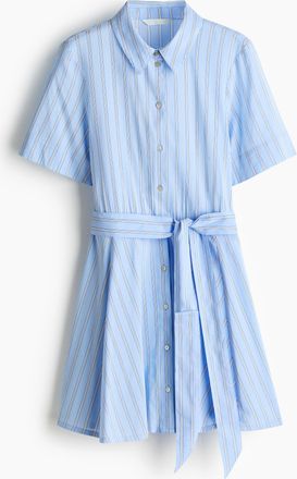 H&M Blusenkleid mit Bindeg&uuml;rtel - Hellblau/Gestreift