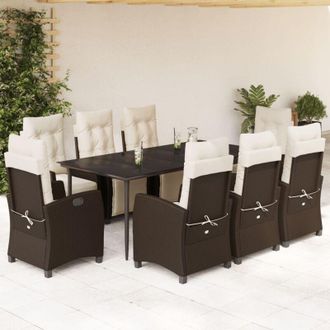 vidaXL Set Comedor Para Jard&iacute;n 9 Pzas Y Cojines Rat&aacute;n Sint&eacute;tico Marr&oacute;n Vidaxl