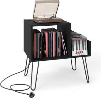 Costway Record Player Stand Turntable Stand Mid-century Modern End Table Black