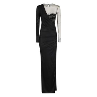 Elisabetta Franchi Gowns, female, Black, 2XL, Red Carpet Dress in Tulle and Jersey with Crocodile Embroidery