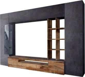 Dmora Mueble De Sal&oacute;n, Made In Italy, Con Luz Led Azul, Base De Soporte Para Tv Y Muebles Altos Y Estantes, Conjunto De Sal&oacute;n Moderno, 290x40h192 Cm, Color 