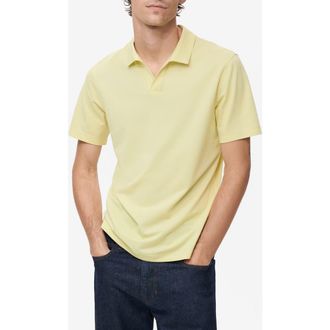 Mango Slim Fit Johnny Collar Piqu&eacute; Polo in Neon Yellow at Nordstrom, Size Medium