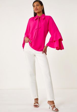 Roman Frilled Sleeve Tie Front Top