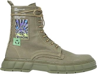 Viron Upcycled canvas laarzen - Dames - Veterlaarzen - Groen - 37 EU - Schoenen