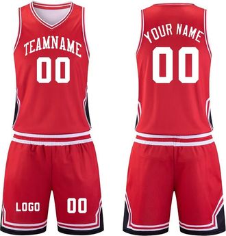 Generic Personalised Name Number Sleeveless Shirt Vest Jerseys Basketball Sportswear, Custom Basketball Jersey Shirt Shorts for Kids Adult red