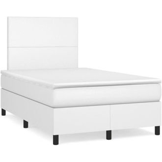 vidaXL Cama Box Spring Con Colch&oacute;n Cuero Sint&eacute;tico Blanco 120x190 Cm Vidaxl