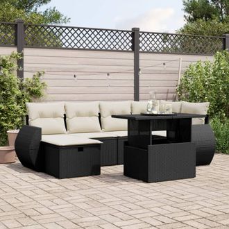 vidaXL Set De Sof&aacute;s De Jard&iacute;n 7 Pzas Con Cojines Rat&aacute;n Sint&eacute;tico Negro Vidaxl