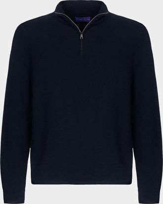 Ralph Lauren Purple Label Piqu&eacute;-Knit Wool Quarter-Zip Sweater