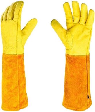 No Brand Guantes Largos De Jardiner&iacute;a Hasta El Codo - Protecci&oacute;n Contra Espinas - Piel De Vaca - Amarillo - Talla L