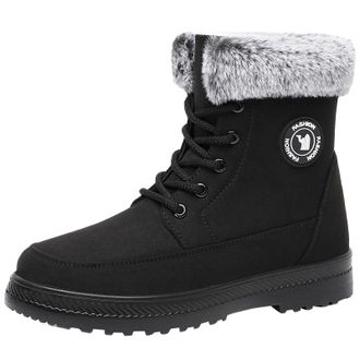 Generic Womens Ankle Boots Fleece Plush Lined Warm Snow Boots Lace Up Flat Non-Slip Cosy Short Booties Ladies Lightweight Casual Shoes Autumn Winter Size 5.5