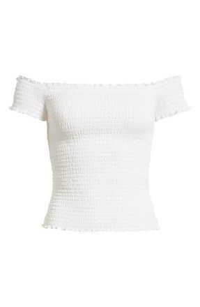 BP. Off the Shoulder Smocked Top in White at Nordstrom, Size Xx-Small