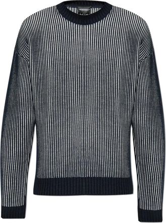 Emporio Armani Gestreept trui - Heren - Ronde hals truien - Zwart - XL - Katoen - Truien & Vesten