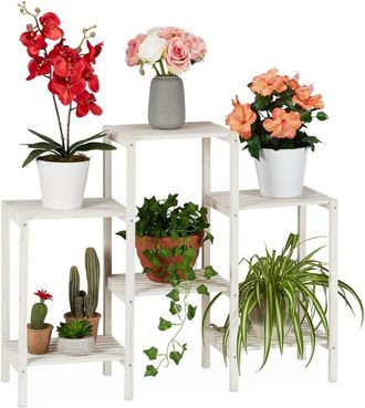 Relaxdays Relaxdays Wooden Flower Rack, Decorative Ladder Shelf for Plants, Indoor Use, Standing, 70 x 89 x 26.5 cm, White