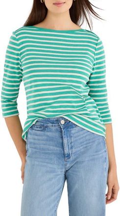 Nic+Zoe Stripe Boat Neck T-Shirt in Green Multi at Nordstrom, Size Petite P