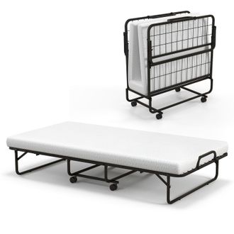 Costway Costway Folding Bed Rollaway Guest Bed Fold up Sleeper Bed W/ 10cm Memory Foam Mattress & 4 Universal Wheels in White