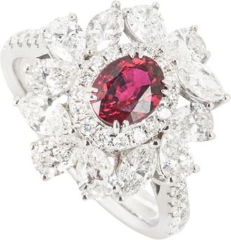 Bespoke White Gold Ruby & Diamond Dress Ring - size 52