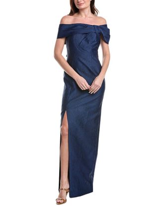 Teri Jon by Rickie Freeman Teri Jon By Rickie Freeman Jacquard Asymmetrical Portrait Bow Shoulder Gown