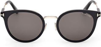 Tom Ford 54mm Round Sunglasses in Black Rose Gold /Smoke at Nordstrom