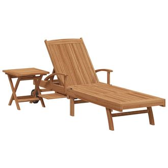vidaXL Tumbona 2 Pcs Madera De Teca Maciza Marr&oacute;n Vidaxl