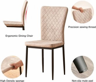 Ainpecca Ainpecca - Set of 4 Dining Chairs High Back Suede Office Kitchen Chair Living Home-Beige