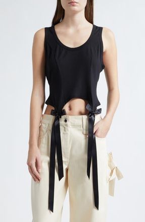 Simone Rocha Easy Bow Tails Cotton Tank in Black at Nordstrom, Size X-Small