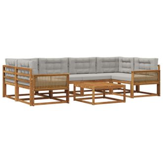 vidaXL Conjunto De Sof&aacute;s De Exterior 7 Pcs Natural Y Gris Claro Vidaxl